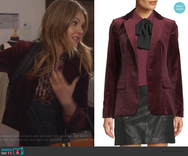 Frame Classic One-Button Velvet Blazer worn by Sutton (Meghann Fahy) on The Bold Type