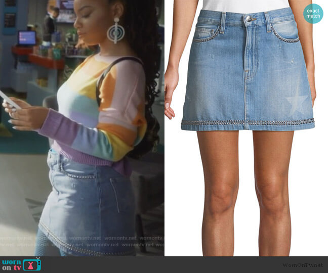 Frame Le Mini Studded Denim Skirt worn by Jazlyn Forster (Chloe Bailey) on Grown-ish