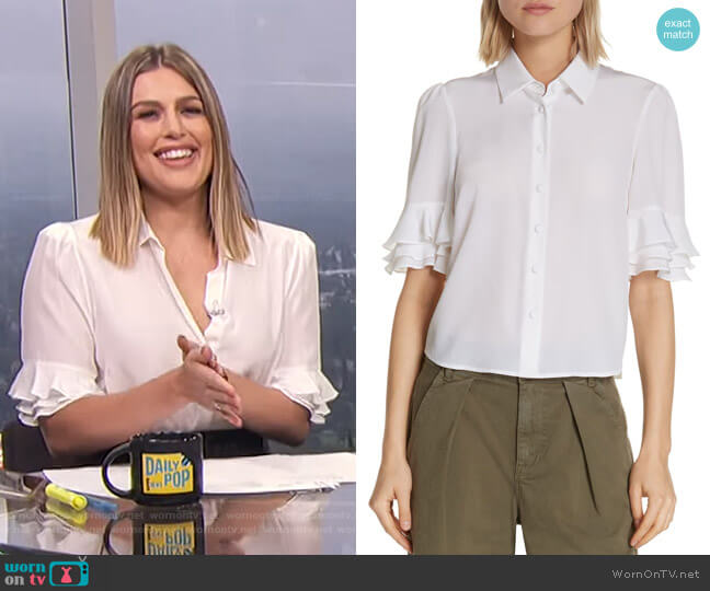 Frame Ruffle Sleeve Silk Top worn by Carissa Loethen Culiner on E! News