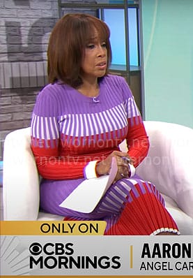 Gayle’s purple and red ribbed sweater and skirt on CBS Mornings