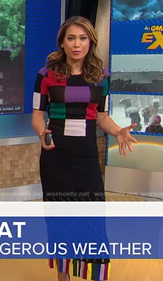 Ginger’s multicolored checked top and fringed skirt on Good Morning America
