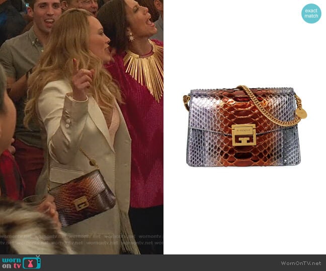 Givenchy GV3 Small Metallic Python Shoulder Bag worn by Kelsey Peters (Hilary Duff) on Younger