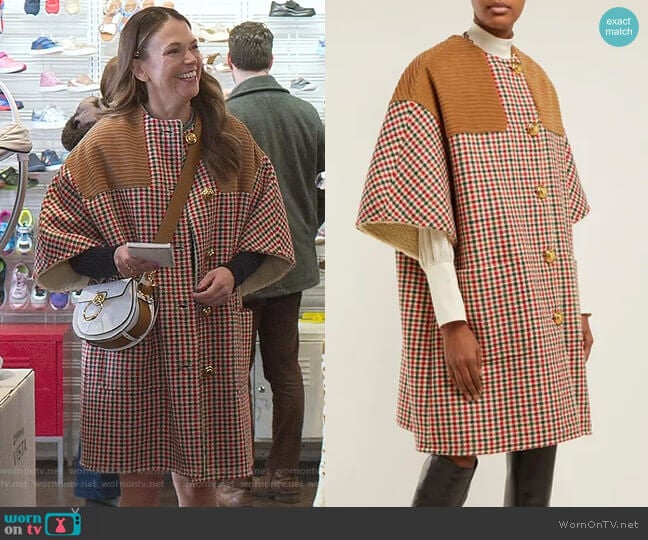 Gucci Cape-Sleeve Houndstooth Coat worn by Liza Miller (Sutton Foster) on Younger