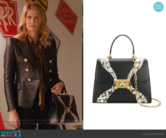 Gucci Leather and snakeskin top handle bag worn by Renata Klein (Laura Dern) on Big Little Lies