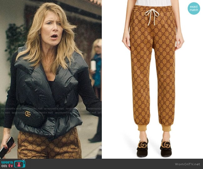 Gucci GG Print Technical Jersey Jogger Pants worn by Renata Klein (Laura Dern) on Big Little Lies