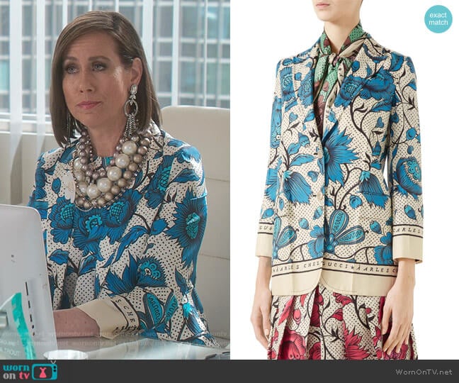 Gucci Watercolor Floral Print Silk Jacket worn by Diana Trout (Miriam Shor) on Younger