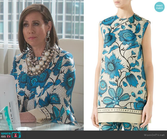 Gucci Watercolor Floral Print Silk Twill Blouse worn by Diana Trout (Miriam Shor) on Younger