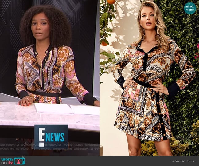 Guess Baroque Print Chain Blouse worn by Zuri Hall on E! News