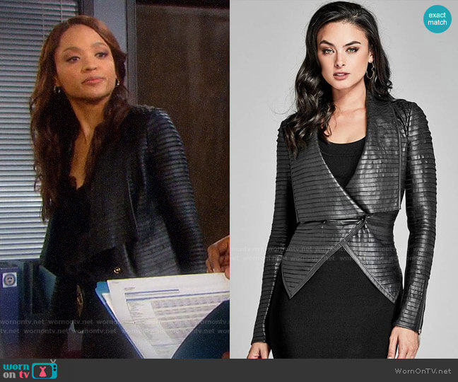 Guess Shayna Drape Leather Jacket worn by Lani Price (Sal Stowers) on Days of our Lives