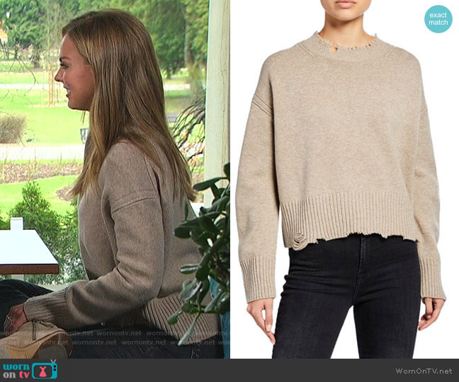 Helmut Lang Distressed Crewneck Pullover Sweater worn by Hannah Brown on The Bachelorette