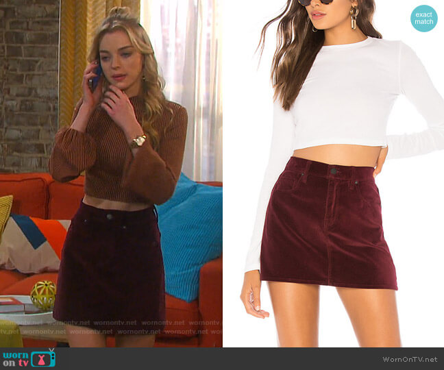 Hudson Jeans Viper Velvet Mini Skirt worn by Claire Brady (Olivia Keegan) on Days of our Lives