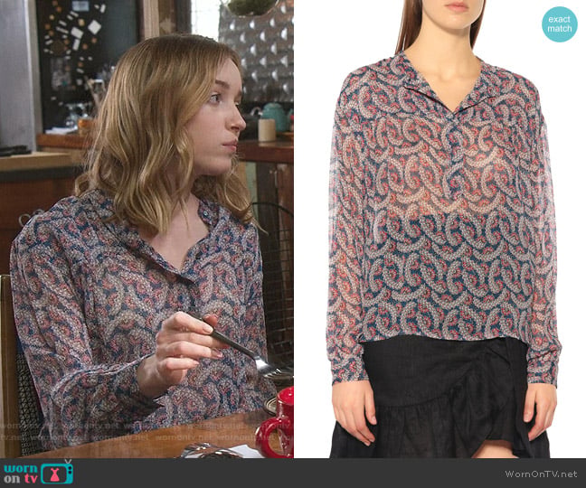 Isabel Marant Etoile Printed Silk Blouse worn by Clare O'Brien (Phoebe Dynevor) on Younger
