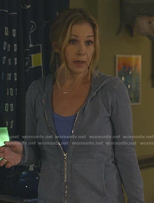 Jen’s blue zip-up hoodie on Dead to Me