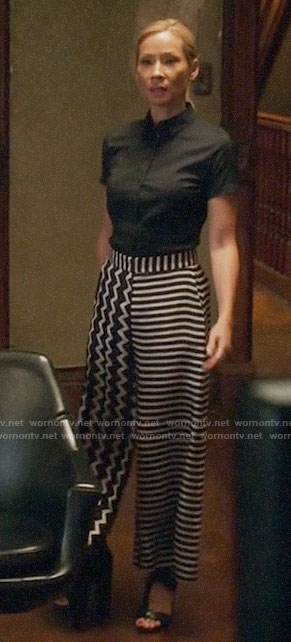 Joan’s mixed stripe wide leg pants on Elementary