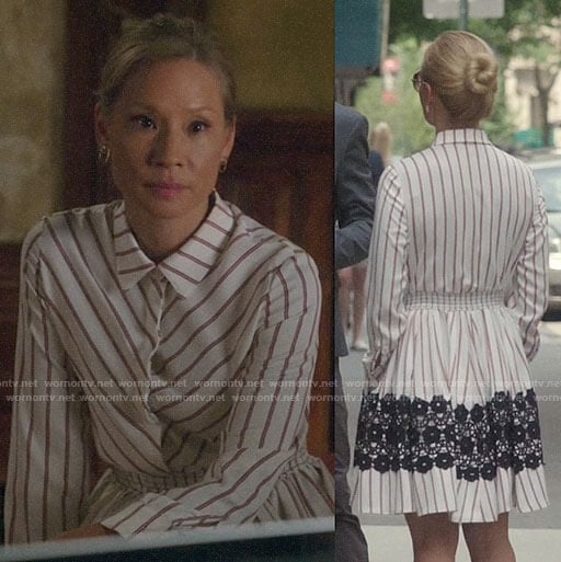Joan’s striped shirtdress with lace on Elementary