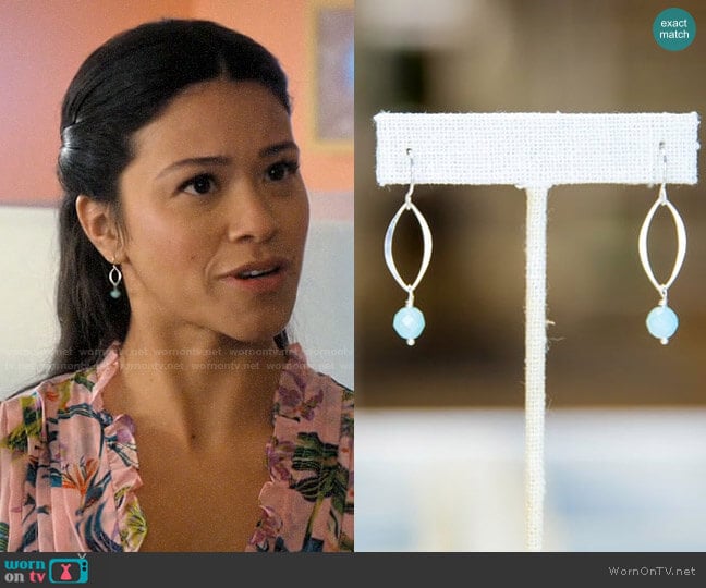 JulieEllynDesigns Petite Teardrop Sterling Silver and Amazonite Earrings worn by Jane Villanueva (Gina Rodriguez) on Jane the Virgin