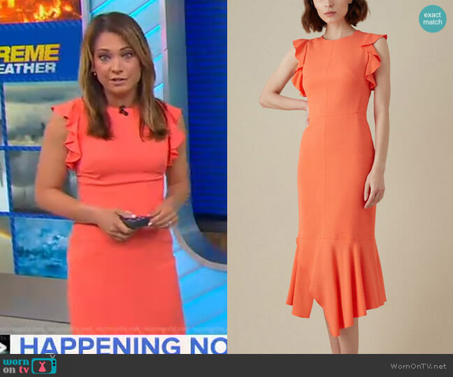 Karen Millen Frilly Fitted Pencil Dress worn by Ginger Zee on Good Morning America