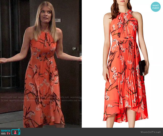Karen Millen Pleated Floral Midi Dress worn by Nina Reeves (Michelle Stafford) on General Hospital