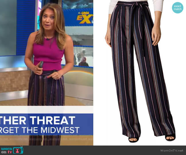 Karen Millen Satin Striped Wide-Leg Pants worn by Ginger Zee on Good Morning America