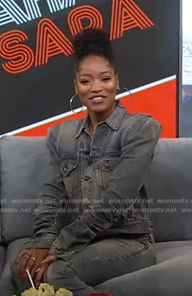 Keke’s grey gathered sleeve denim jacket on GMA Strahan And Sara