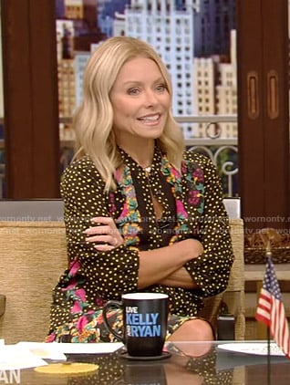 Kelly’s black floral print dress on Live with Kelly and Ryan