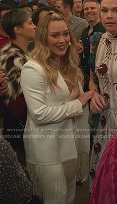 Kelsey’s white fringed blazer on Younger