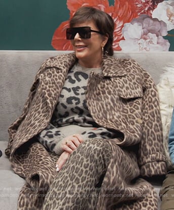 Kris’s leopard print sweater and coat on Keeping Up with the Kardashians