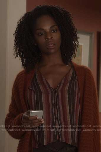 Angela’s striped linen top on What/If
