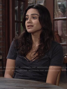 Lola’s black cross strap tee on The Young and the Restless