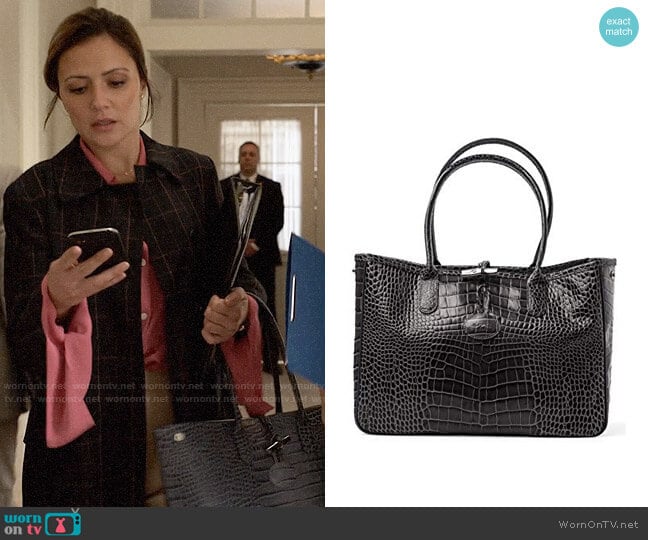 Longchamp Roseau Crocodile-embossed Shoulder Bag worn by Emily Rhodes (Italia Ricci) on Designated Survivor