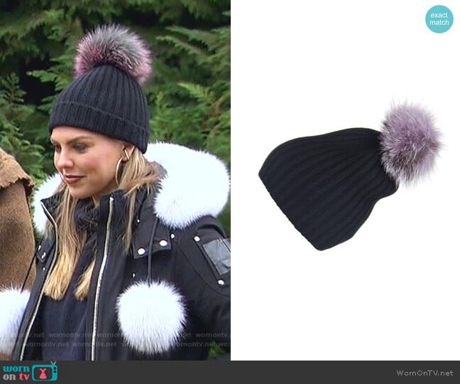 Loveknitz Ribbed Hat with Lilac Pom-Pom worn by Hannah Brown on The Bachelorette