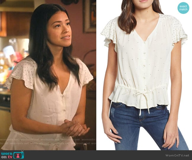 Lucky Brand It Girl Flutter Sleeve Top worn by Jane Villanueva (Gina Rodriguez) on Jane the Virgin