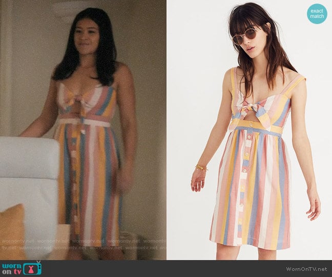 Madewell Tie-Front Cutout Dress in Sherbet Stripe worn by Jane Villanueva (Gina Rodriguez) on Jane the Virgin