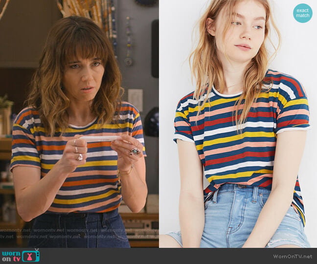Madewell Whisper Cotton Crewneck Tee in Lennie Stripe worn by Judy Hale (Linda Cardellini) on Dead to Me