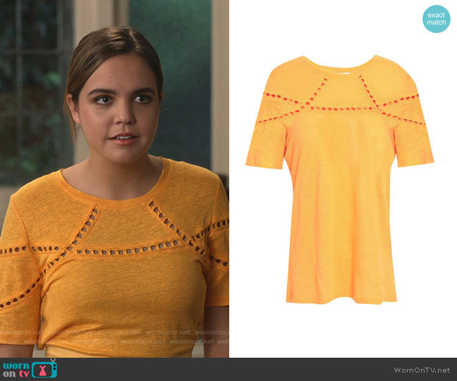 Maje Crochet-Trimmed Slub T-shirt worn by Grace Russell (Bailee Madison) on Good Witch