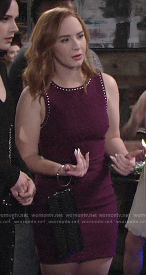 Mariah’s burgundy studded trim dress on The Young and the Restless
