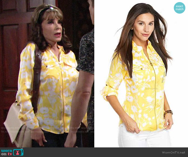 MICHAEL Michael Kors Zip Front Roll Sleeve Shirt worn by Esther Valentine (Kate Linder) on The Young and the Restless