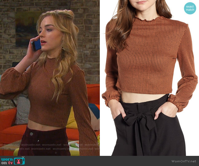 Mimi Chica Puff Sleeve Ribbed Crop Top worn by Claire Brady (Olivia Keegan) on Days of our Lives