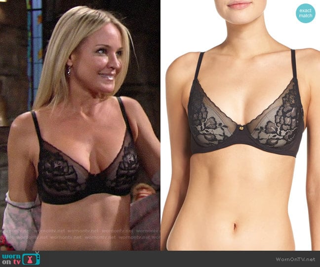 Natori Flora Underwire Bra in Black worn by Sharon Newman (Sharon Case) on The Young and the Restless