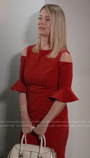 Nina’s red cold-shoulder dress on General Hospital