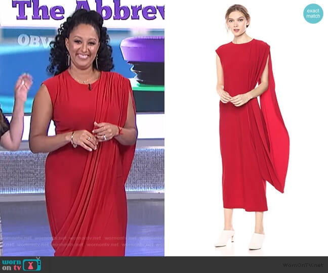 Norma Kamali Sleeveless Draped Long Dress worn by Tamera Mowry on The Real