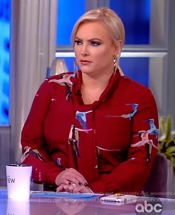 Meghan’s burgundy print tie neck dress on The View