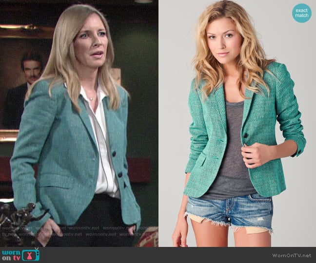 Rag & Bone Bailey Tweed Jacket in Bluebird worn by Christine Blair Williams (Lauralee Bell) on The Young and the Restless