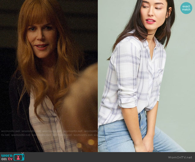 Rails Hunter Shirt in White / Coast / Blush worn by Celeste Wright (Nicole Kidman) on Big Little Lies