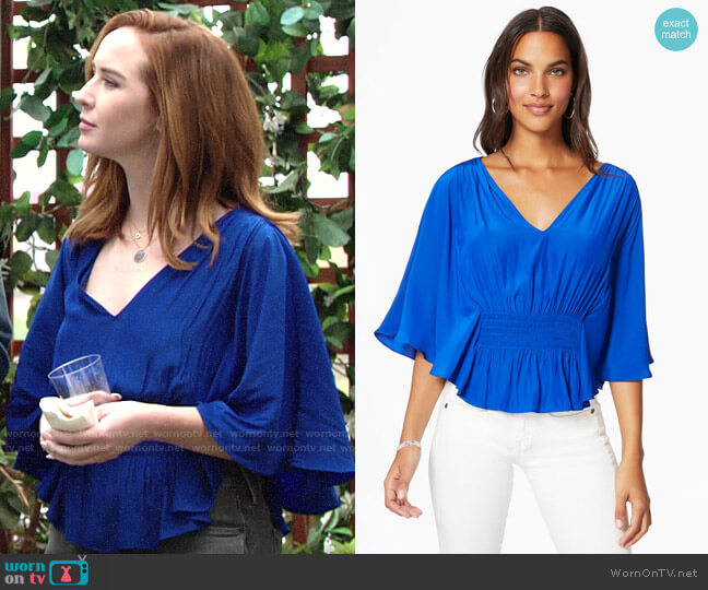 Ramy Brook Lizzy Top in Azure worn by Mariah Copeland (Camryn Grimes) on The Young and the Restless