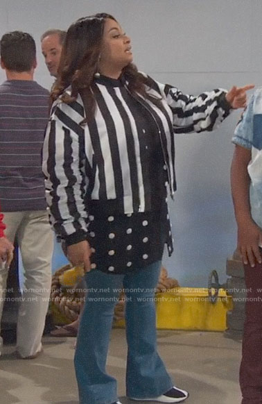 Raven’s polka dot tunic and striped bomber jacket on Ravens Home