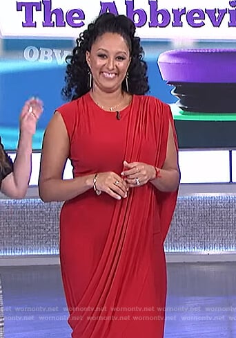 Tamera’s red drape dress on The Real