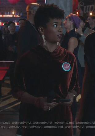 Tia’s red velvet dress on The Bold Type