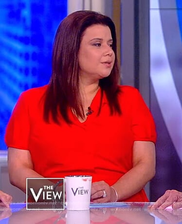 Ana’s red wilk tie waist dress on The View