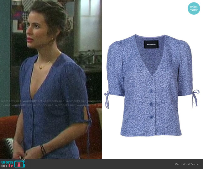 Reformation Hildy Top in Violet worn by Sarah Horton (Linsey Godfrey) on Days of our Lives